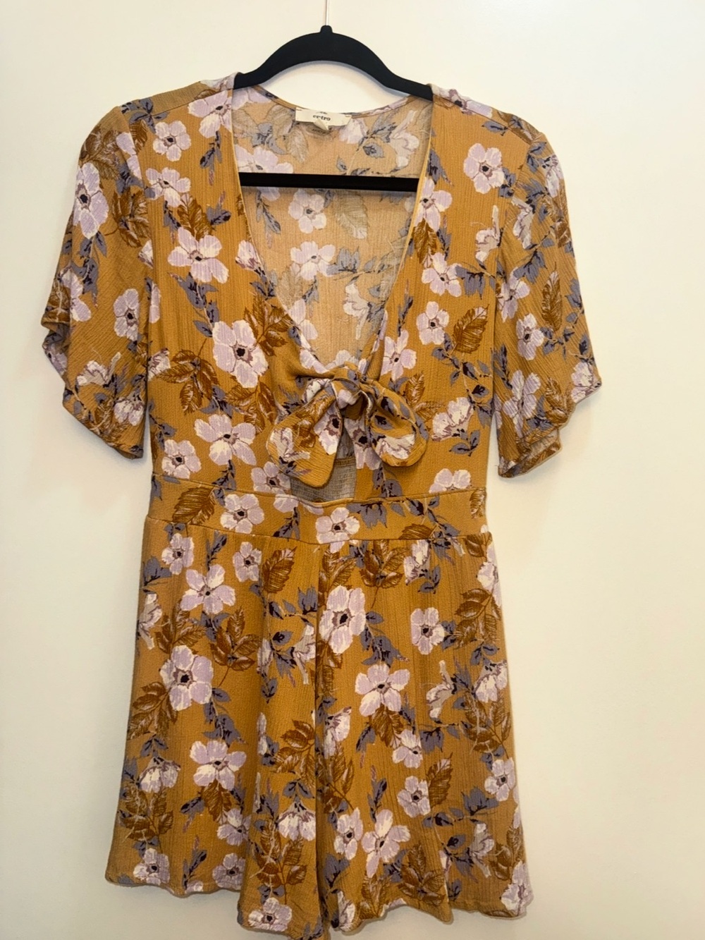 entro Mustard Floral V-Neck Romper with Lavender Accents